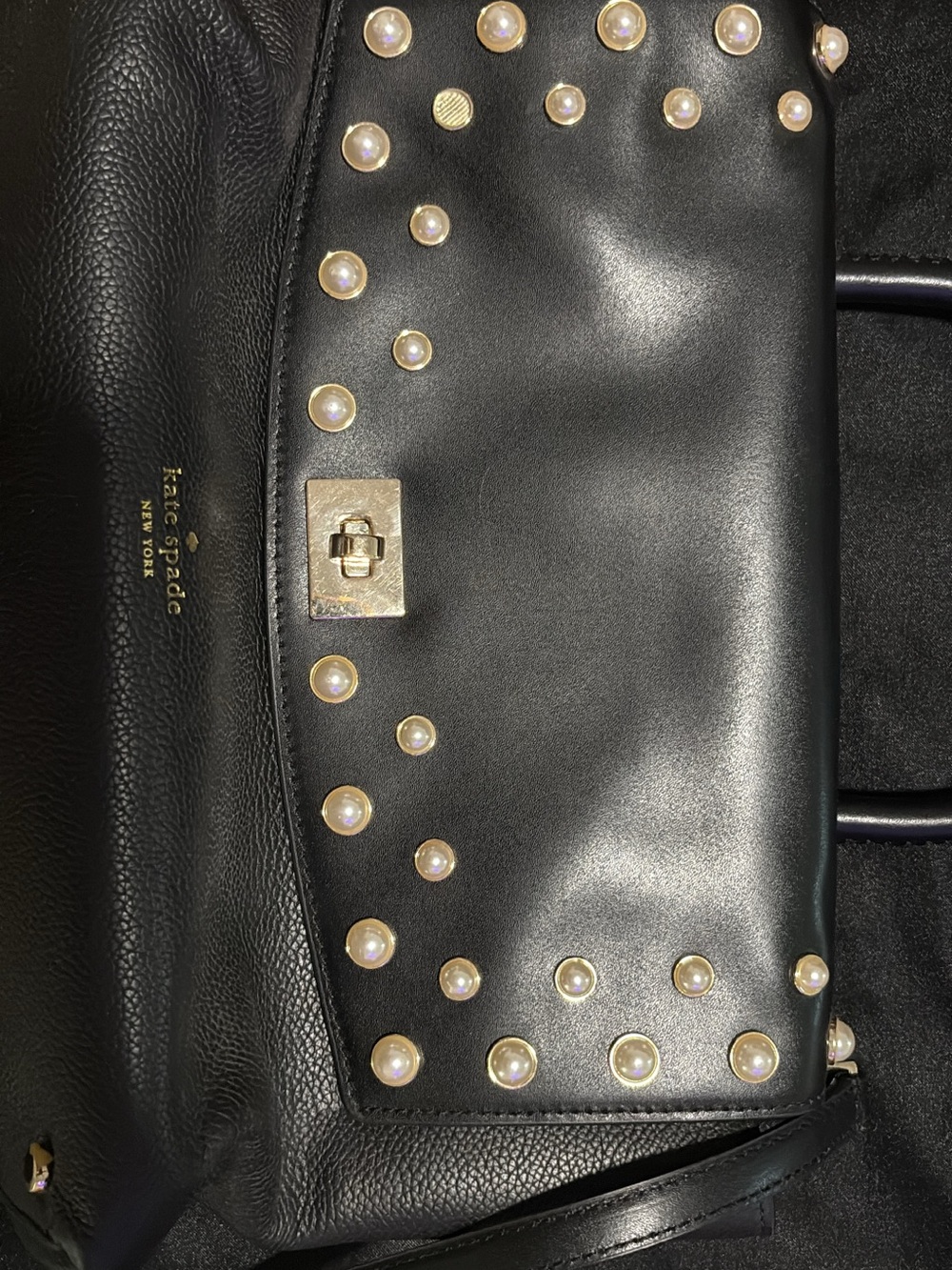 Kate Spade Black Pearl-Studded Leather Shoulder Bag
